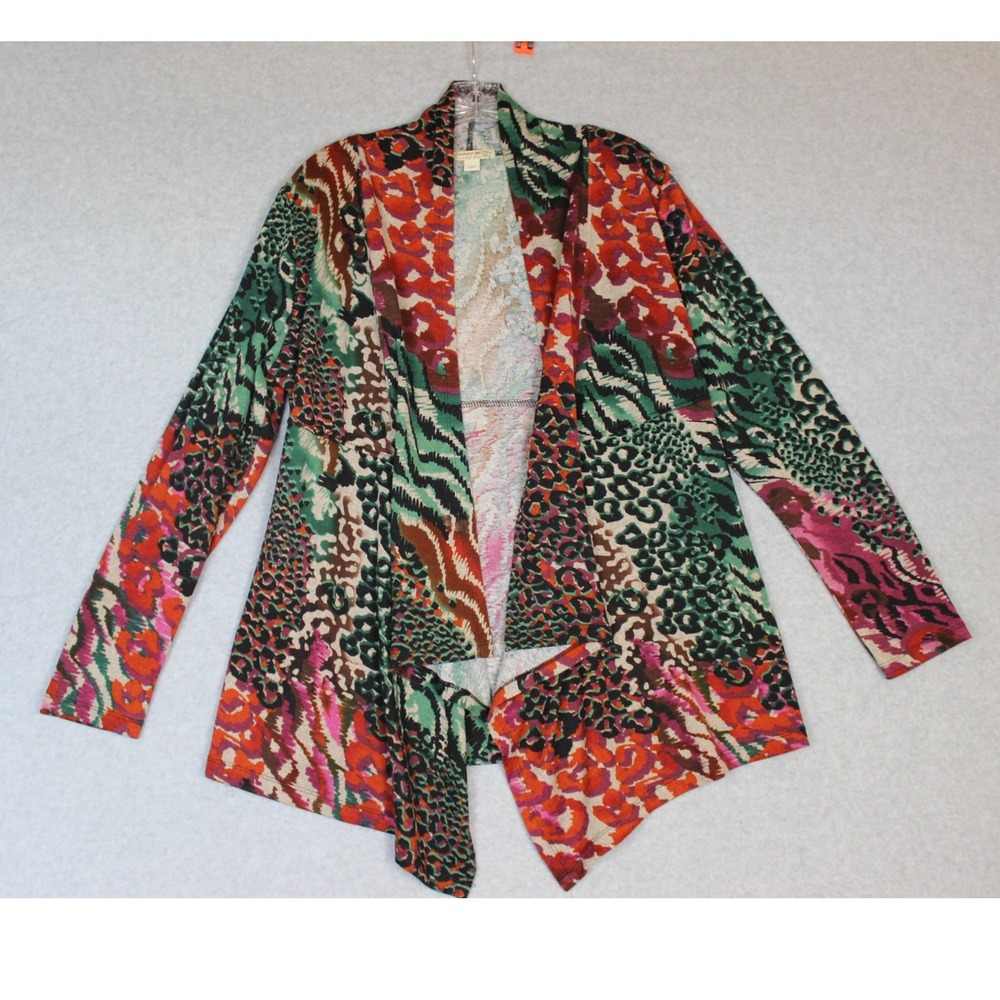Energe World Wear Cardigan Open Front LS Geometric Print Multicolor PXL